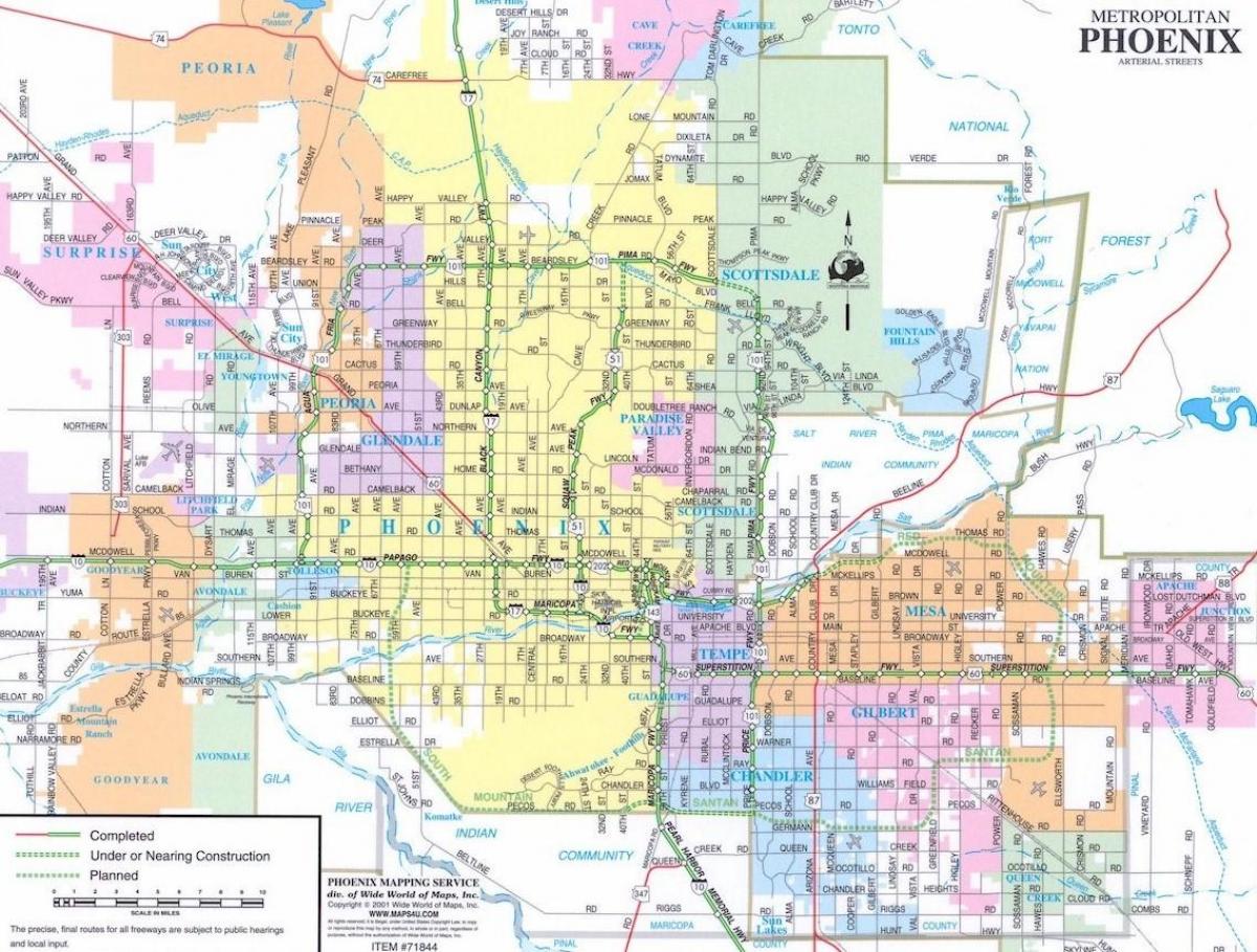 Phoenix Arizona haritası ve çevresinde